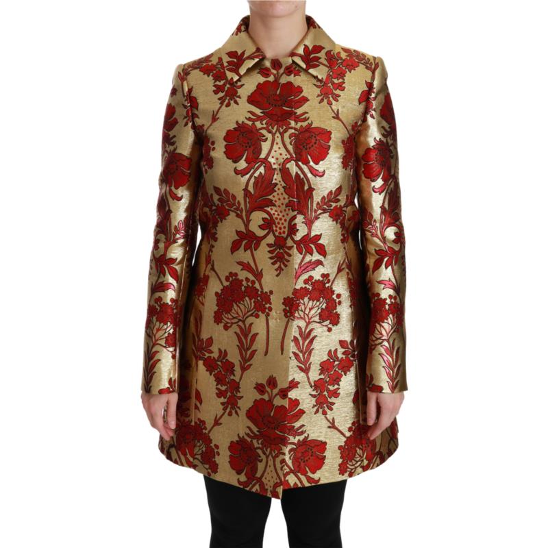 Dolce & Gabbana Red Gold Floral Brocade Cape Coat Jacket IT40