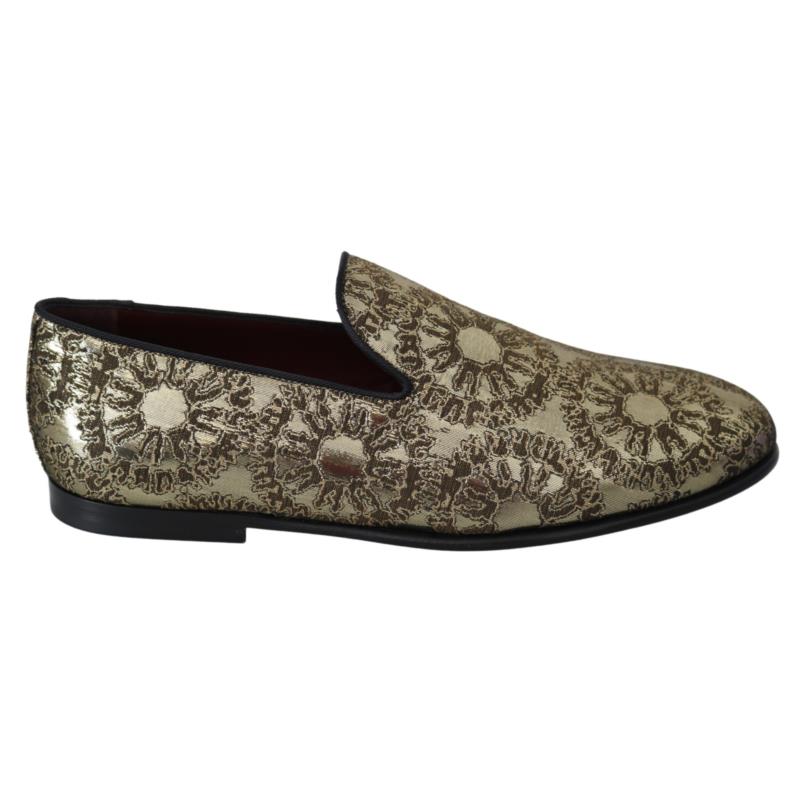 Dolce & Gabbana Gold Jacquard Flats Mens Loafers Shoes EU40/US7