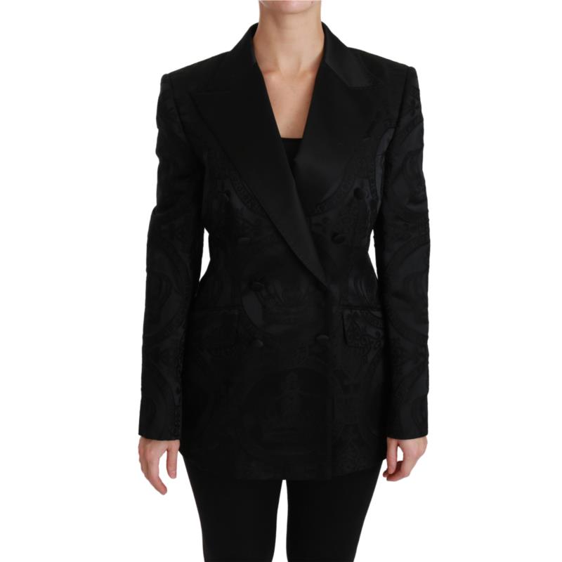 Dolce & Gabbana Black Crown Double Breasted Coat Jacket IT46