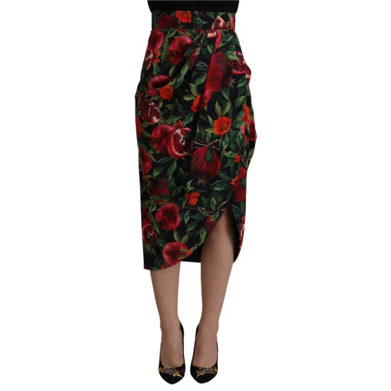 Dolce & Gabbana Black Red Fruit Stretch Wrap Skirt IT38