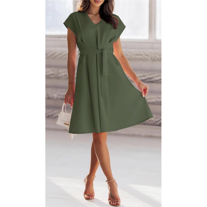 Φόρεμα mini με v-cut ντεκολτέ και αποσπώμενη ζώνη - Olive Branch (Χακί)