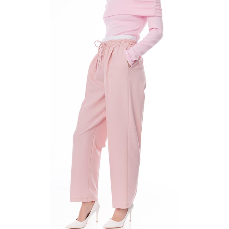 Παντελόνι υφασμάτινο με διπλή φάσα στη μέση - Baby Pink (Ροζ)