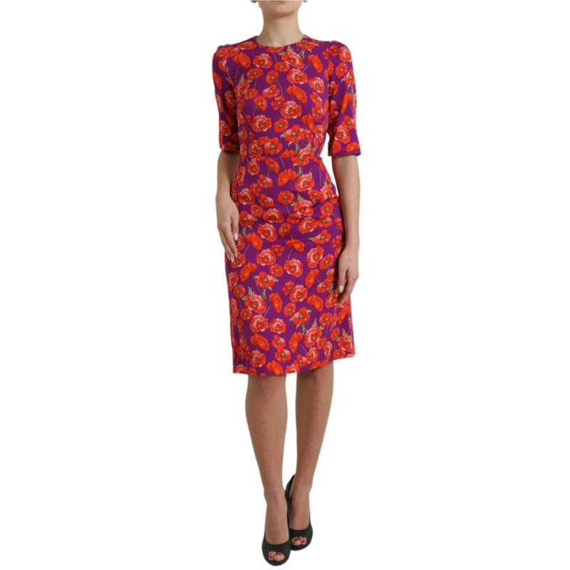 Dolce & Gabbana Multicolor Floral Poppy Print Sheath Dress IT36