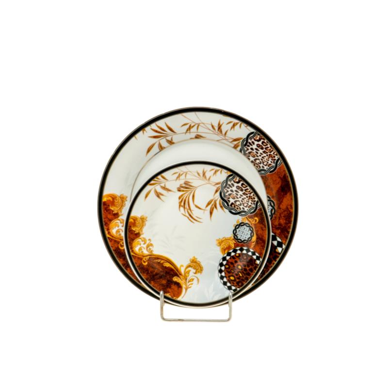Zen Collection Σετ των 7 Σετ Πάστας Πορσελάνης με Καφέ Σχέδιο και Χρυσή Ρίγα Φ26.7cm/Φ19cm 48107