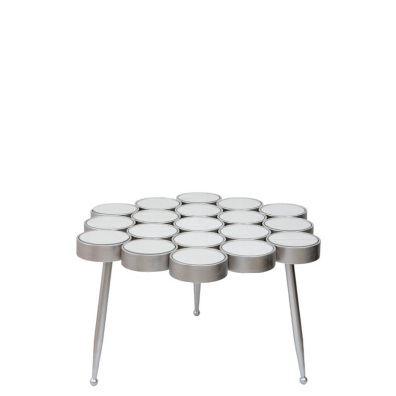 Zen Collection Τραπέζι Μεταλλικό Ασημί με Κύκλους και Καθρέπτη 83x46cm 49465