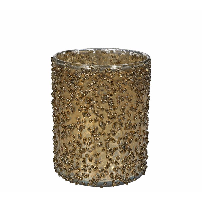 Zaros Γυάλινο Φανάρι με χάντρες Καφέ-Χρυσό Φ10x13cm KAL-0569