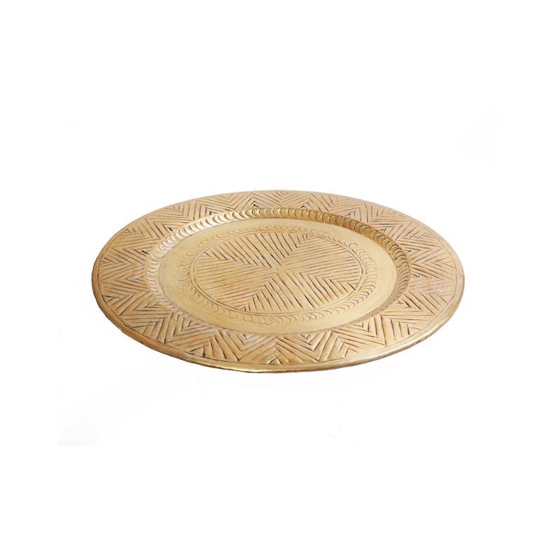 Διακοσμητικός Δίσκος Αλουμινίου Χρυσός με Ανάγλυφο Σχέδιο 40cm LAK504 Espiel