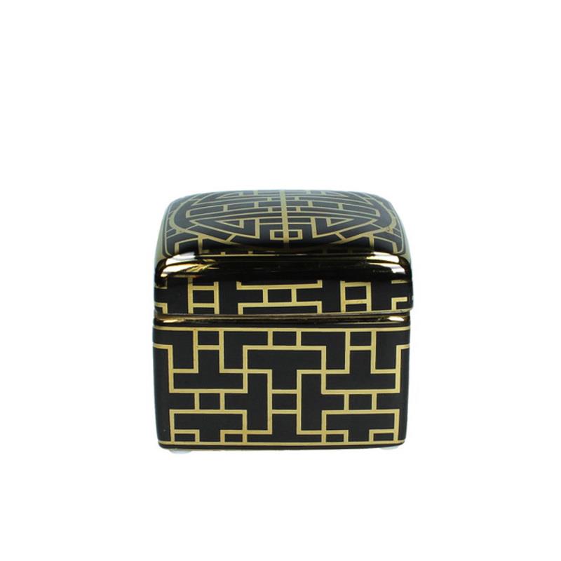 Zaros Κουτί Πορσελάνης ''Art Deco'' Χρυσό/Μαύρο με Καπάκι 11.5x11.5x10cm WER-6215