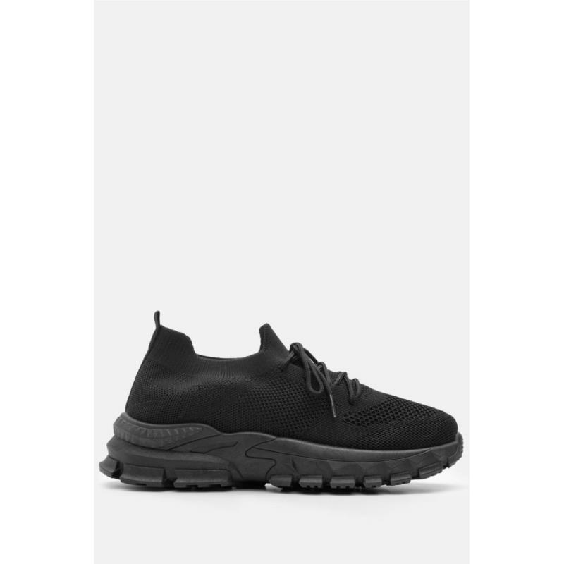 Sneakers Κάλτσα με Διακοσμητικά Κορδόνια - Μαύρο