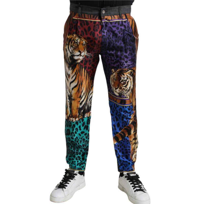Dolce & Gabbana Multicolor Tiger Cotton Loose Denim Jeans IT44