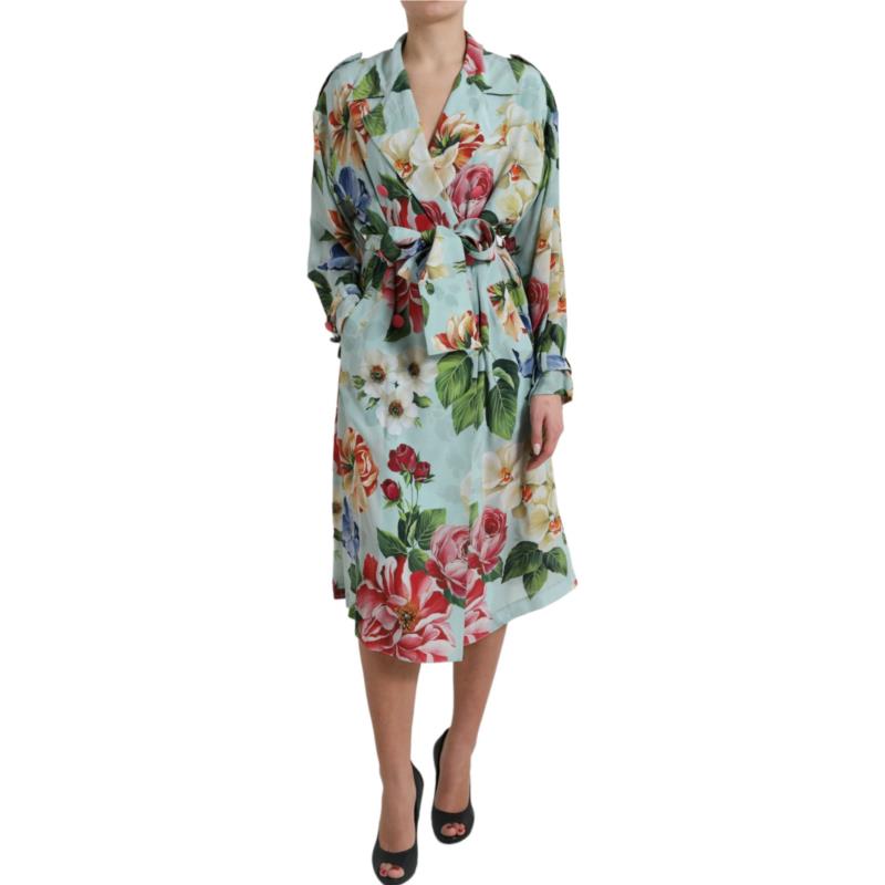 Dolce & Gabbana Multicolor Floral Silk Trench Coat Jacket IT40