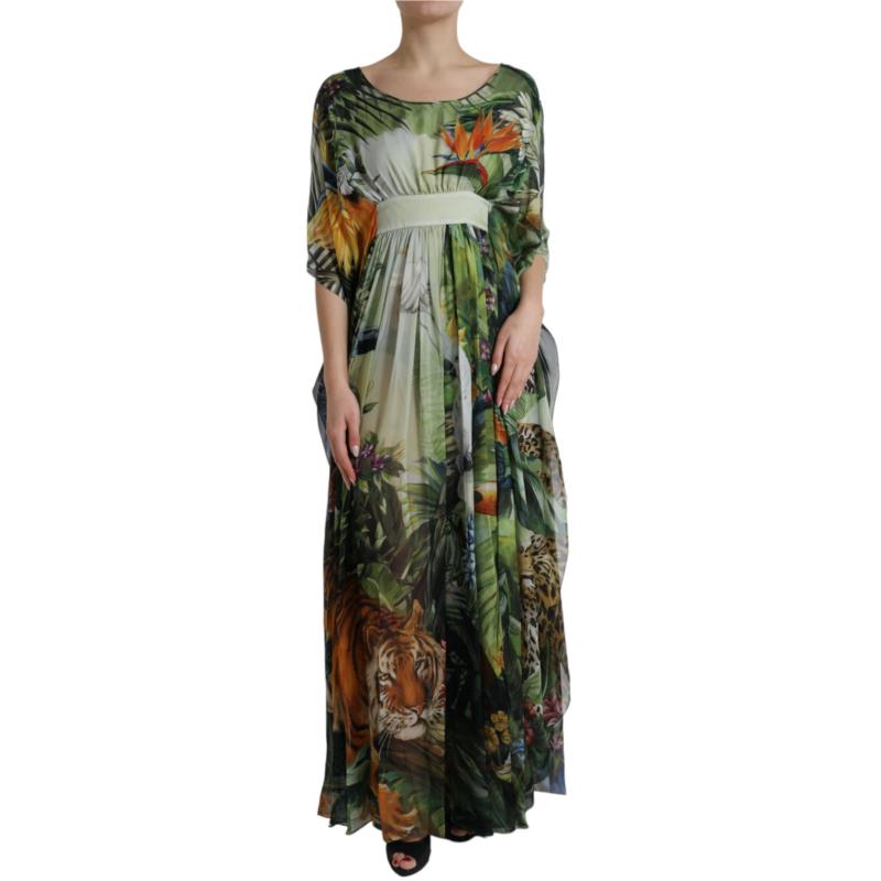 Dolce & Gabbana Multicolor Jungle Print A-line Maxi Dress IT36