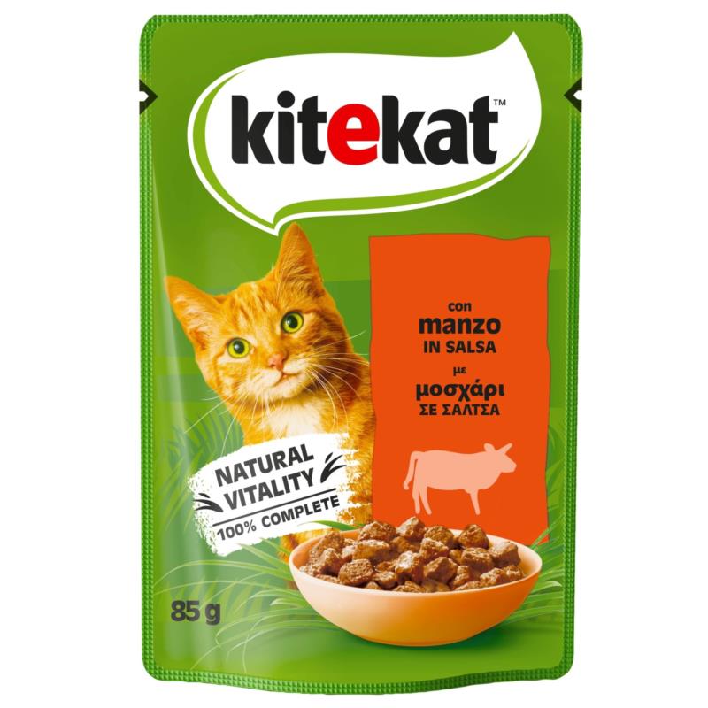Τροφή για Γάτες με Μοσχάρι σε σάλτσα Kitekat (85g)