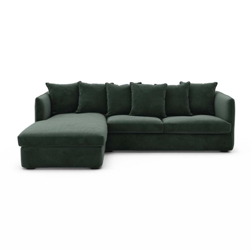 Γωνιακός πτυσσόμενος καναπές-κρεβάτι από βελούδο Μ175xΠ260xΥ82cm