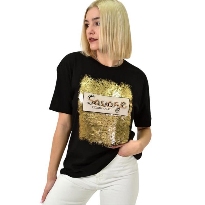 Γυναικείο T-shirt με σχέδιο Savage Μαύρο 23166