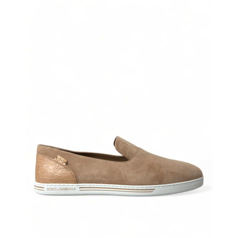 Dolce & Gabbana Beige Suede Caiman Men Loafers Slippers Shoes EU43.5/US10.5
