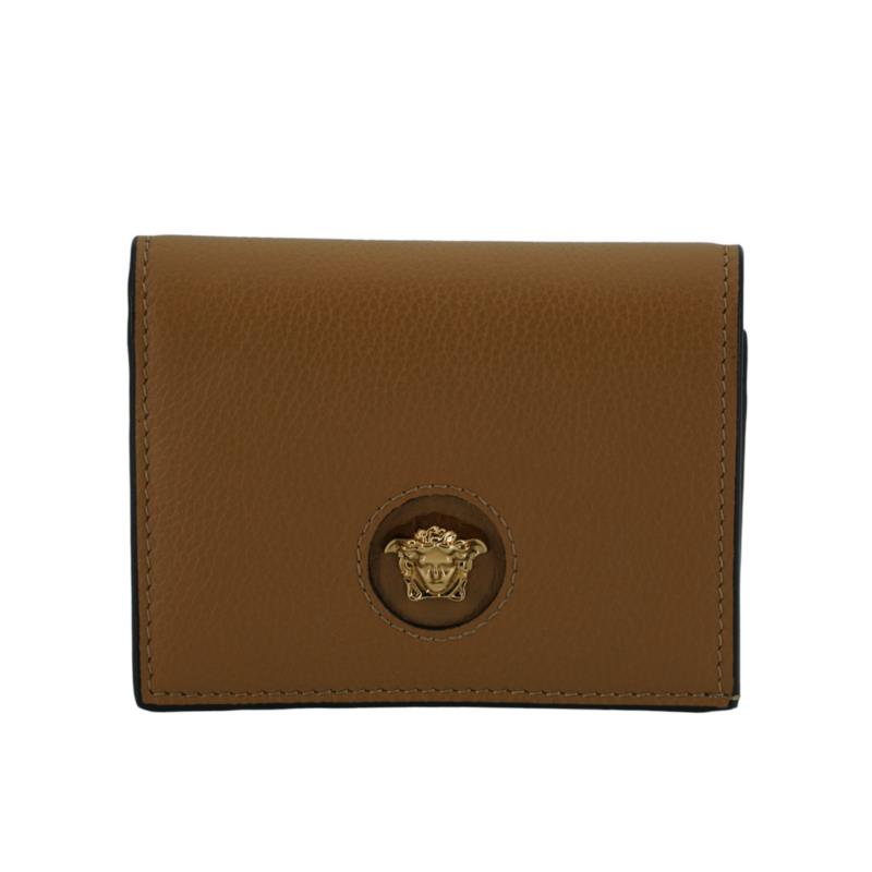 Versace Brown Calf Leather Compact Wallet One Size