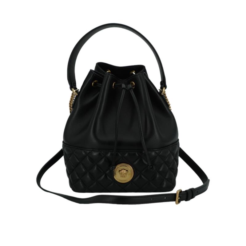 Versace Black Lamb Leather Bucket Shoulder Bag One Size