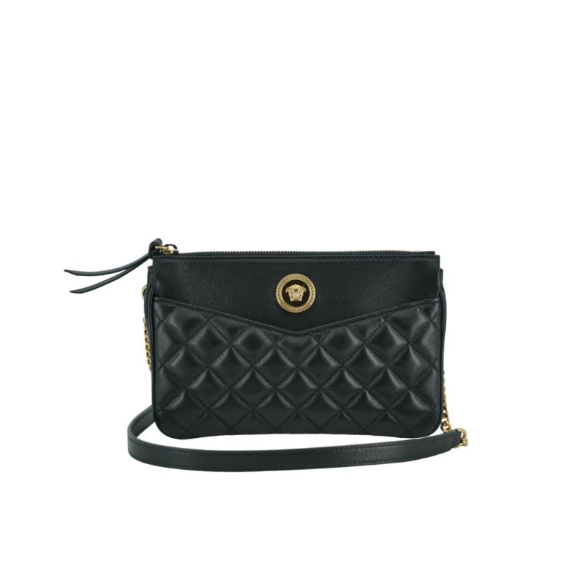 Versace Black Lamb Leather Pouch Crossbody Bag One Size