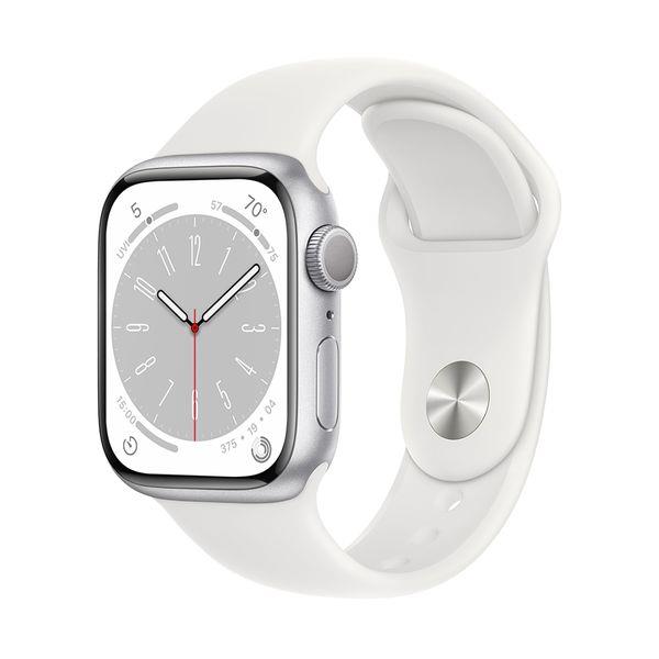 Apple Watch Series 8 GPS 41mm Silver Aluminium Case with White Sport Band Regular SmartWatch