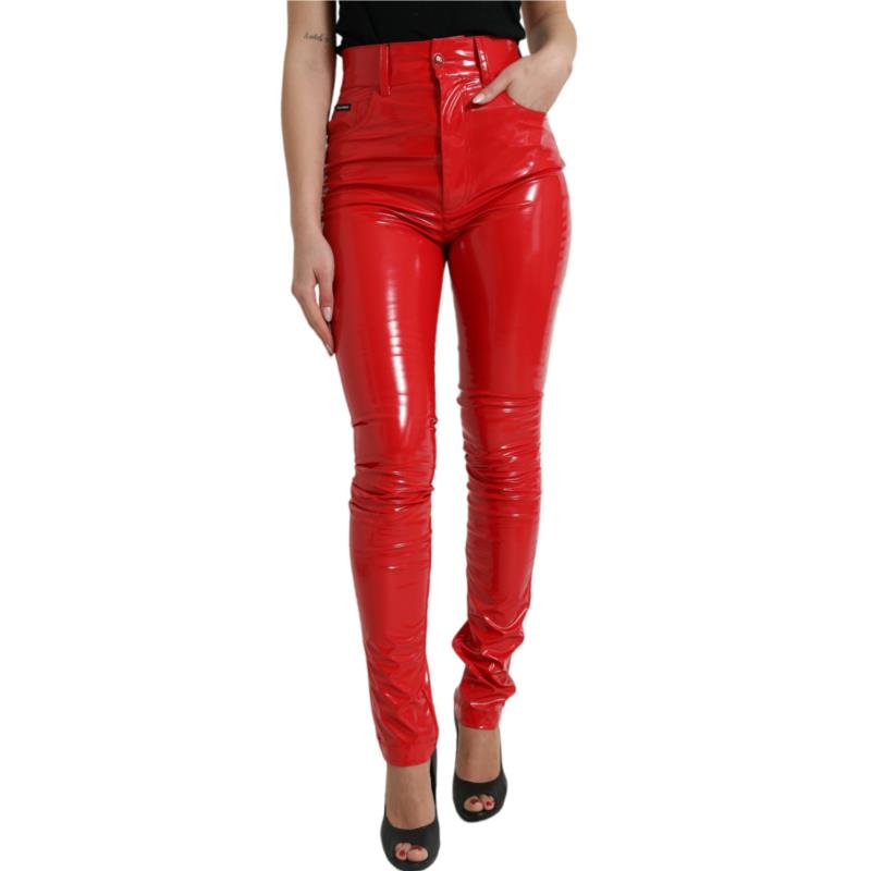 Dolce & Gabbana Shiny Red High Waist Skinny Pants IT40