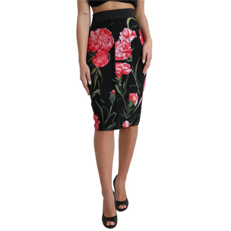 Dolce & Gabbana Black Carnation Pencil Cut Knee Length Skirt IT46