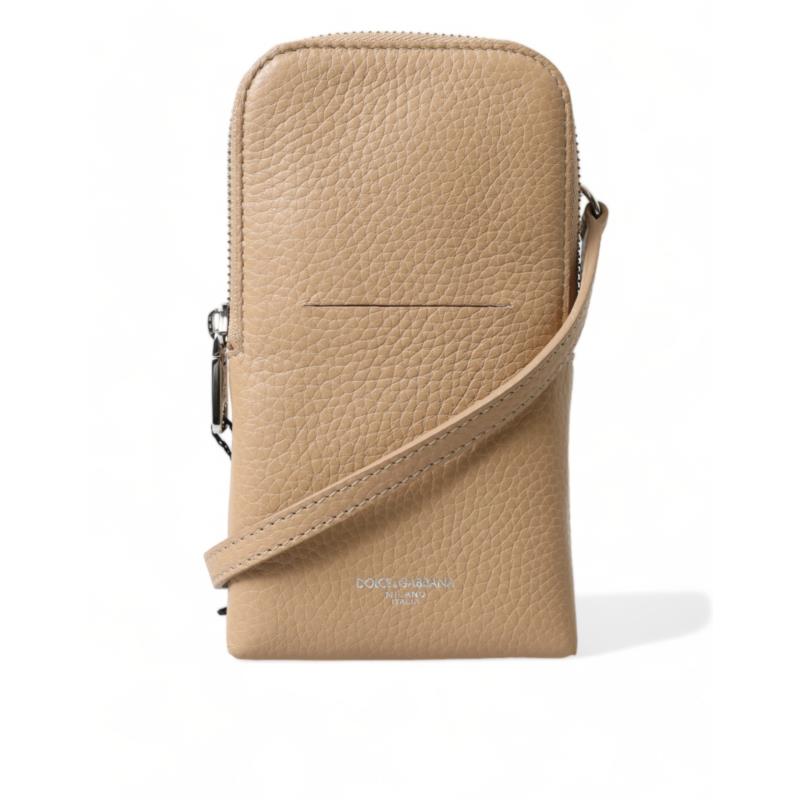 Dolce & Gabbana Beige Leather Purse Crossbody Sling Phone Bag One Size
