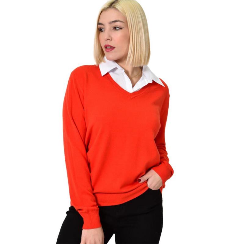 Γυναικεία oversized μπλούζα με γιακά Πορτοκαλί 22902