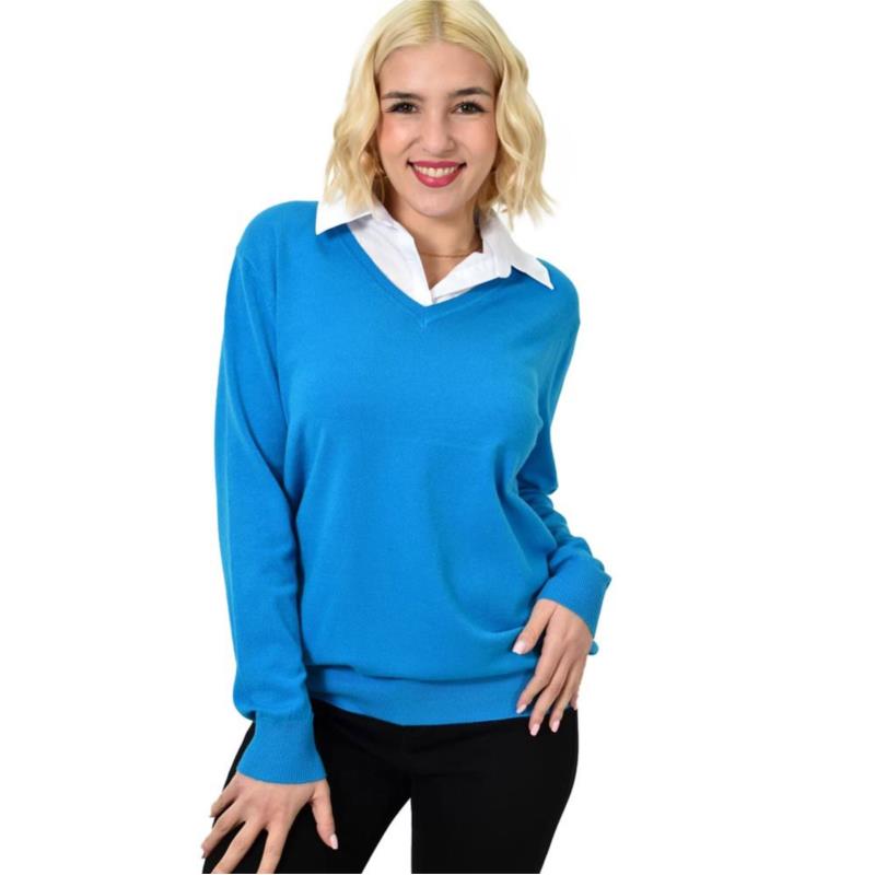 Γυναικεία oversized μπλούζα με γιακά Γαλάζιο 23110