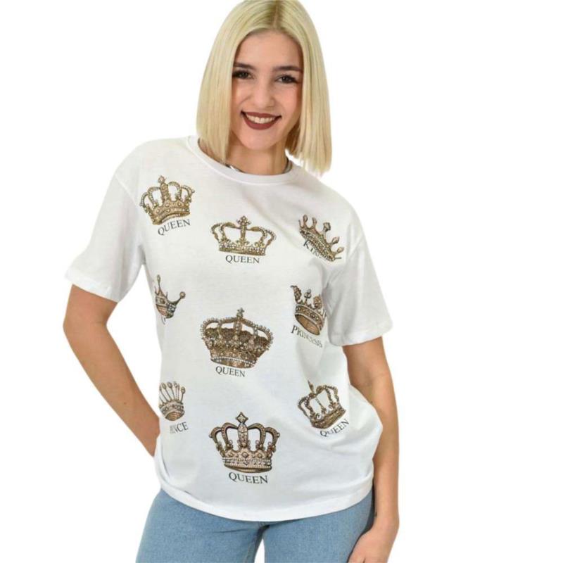 Γυναικείο T-shirt με σχέδιο KING QUEEN Λευκό 23169