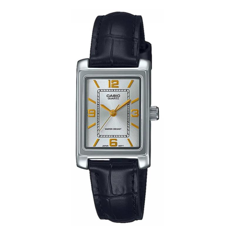 CASIO Collection Black Leather Strap Silver Dial LTP-1234PL-7A2EF