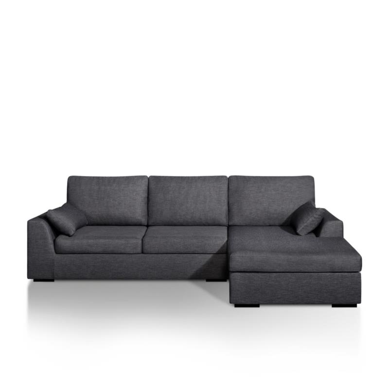 Γωνιακός καναπές-κρεβάτι με μελανζέ ανάγλυφη ταπετσαρία Μ171xΠ267xΥ85cm