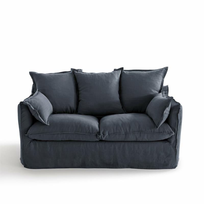 Πτυσσόμενος καναπές-κρεβάτι από γκοφρέ λινό ύφασμα με τεχνολογία Bultex Μ91xΠ186xΥ90cm