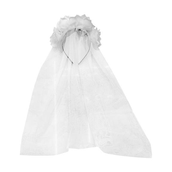 Carnavalista Αποκριάτικη Στέκα Με Λευκά Λουλούδια & Πέπλο Νύφη 50x20εκ - 232406