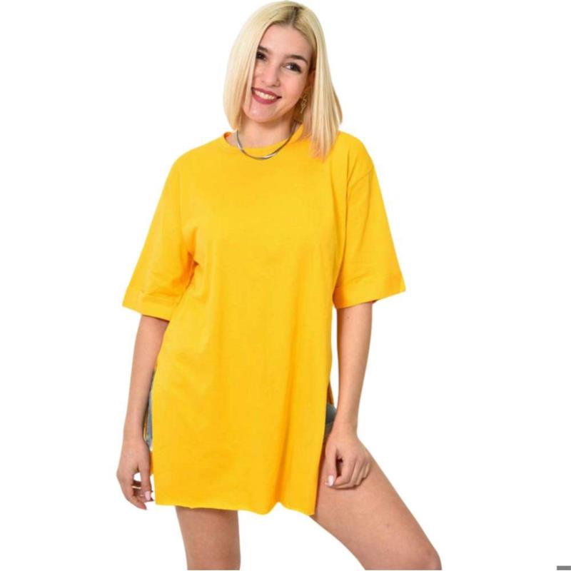 Τ-shirt μονόχρωμο oversized Κίτρινο 23562