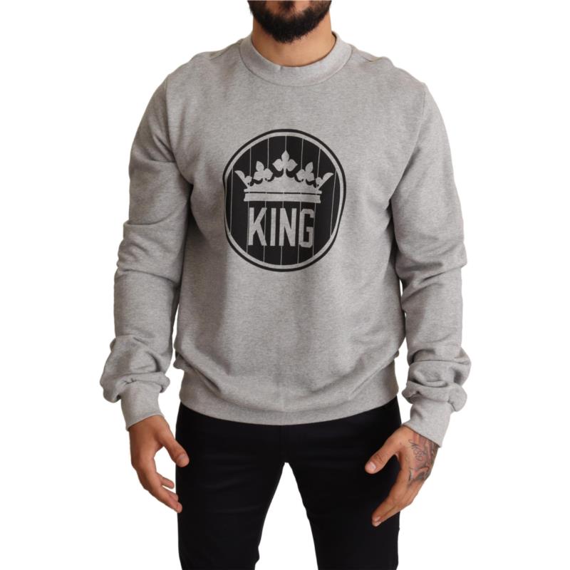 Dolce & Gabbana Regal Crown Cotton Sweater - Sophisticated Gray IT46