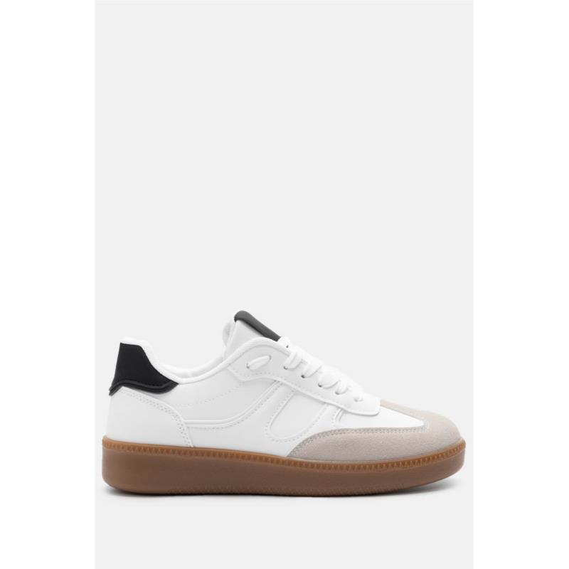 Sneakers σε Συνδυασμό Υλικών & Χρωμάτων - Άσπρο+Μαύρο
