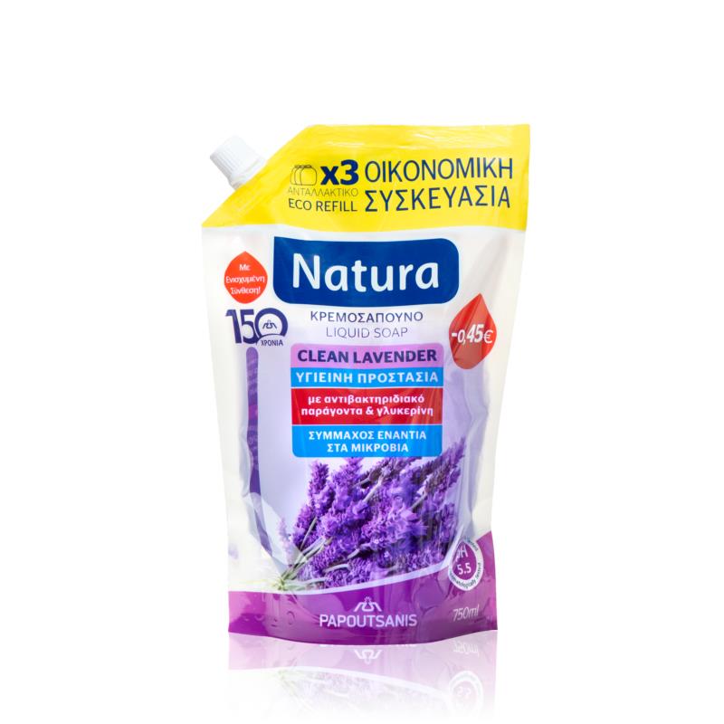 Ανταλλακτικό Κρεμοσάπουνο Clean Lavender Natura (3x750ml) -0.45€ 2+1 Δώρο