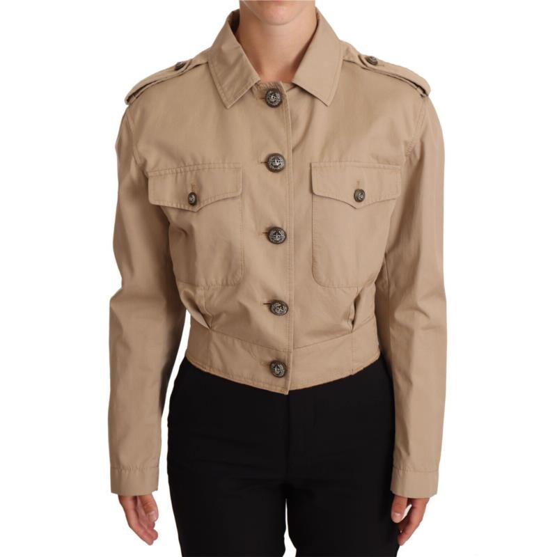 Dolce & Gabbana Beige Cropped Fitted Cotton Coat Jacket IT38