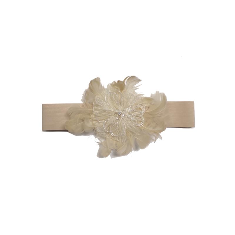 vintage ελαστική ζώνη flower feather beige
