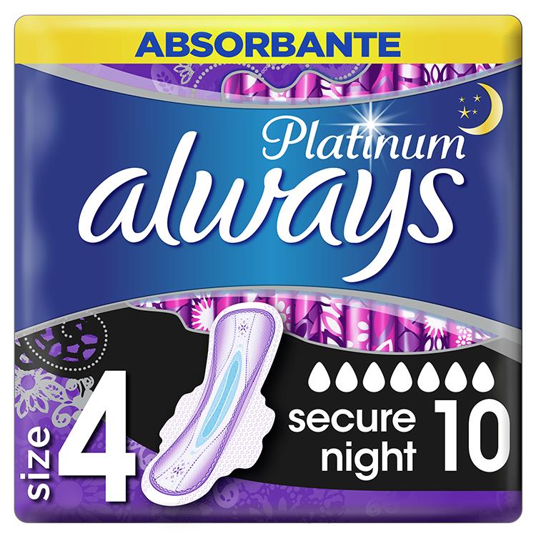 Σερβιέτες με Φτερά Platinum Secure Night (Μέγεθος 4) Always (2x10τεμ) 1+1 Δώρο