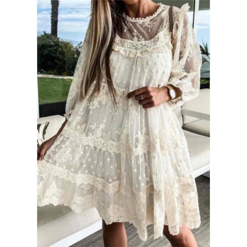 boho luxe φόρεμα δαντέλα Lacey mini ivory