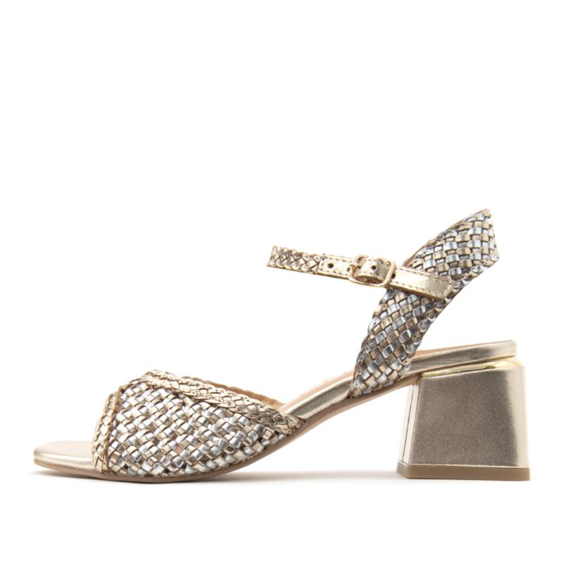 LADOCK METALLIC LEATHER MID HEEL SANDALS WOMEN GIOSEPPO