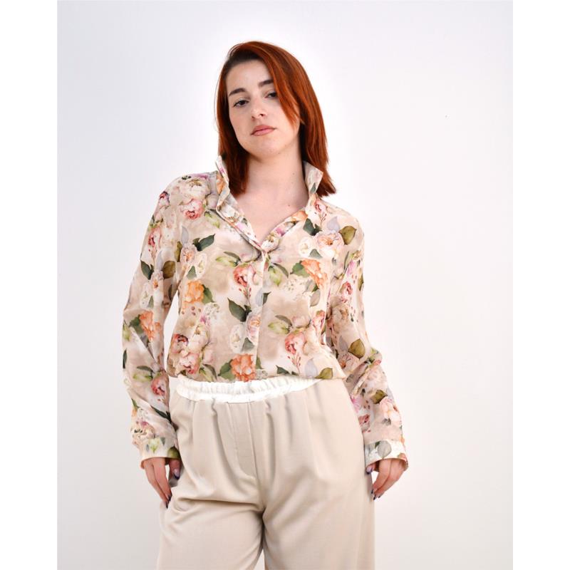 Beltipo Γυναικείο Ελαφρό Πουκάμισο Floral με Λουλούδια Μπεζ