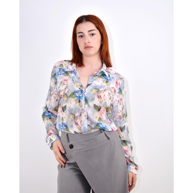 Beltipo Γυναικείο Ελαφρό Πουκάμισο Floral με Λουλούδια Γκρι