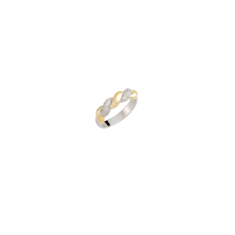 Ασημένιο δαχτυλίδι με στριφογυριστό σχέδιο με χρυσές λεπτομέρειες και λευκά ζιργκόν
