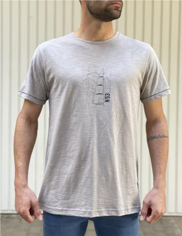 ORIGIN ανδρικό γκρι βαμβακερό T-shirt με σχέδιο 232710Q