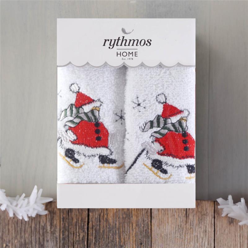 Rythmos Christmas Terry Gift Set (4 Χιονανθρωποσ) Χεριων 2Χ(30Χ50) Λευκο-Λευκο