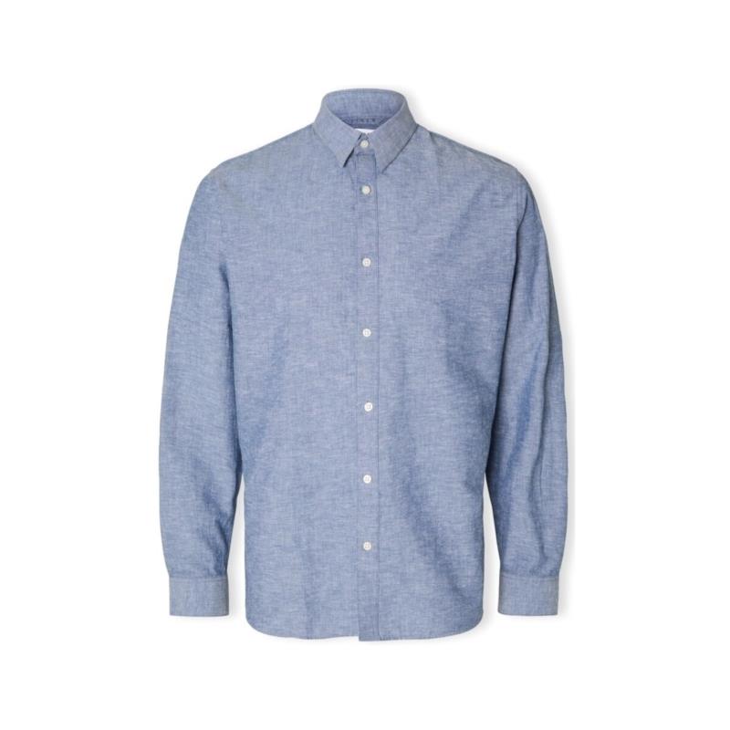 Πουκάμισο με μακριά μανίκια Selected Noos Slimnew-linen Shirt L/S - Medium Blue Denim