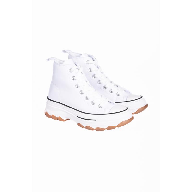 Πάνινα sneakers μποτάκια με ψηλή σόλα - Λευκό